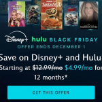 Disney Plus y Hulu por $4.99 al mes por 12 meses - Black Friday 2025